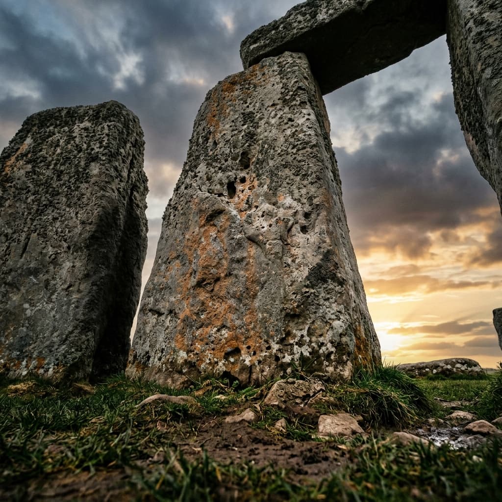 Ancient sarsen stones at Stonehenge, history of construction from 3000 BCE