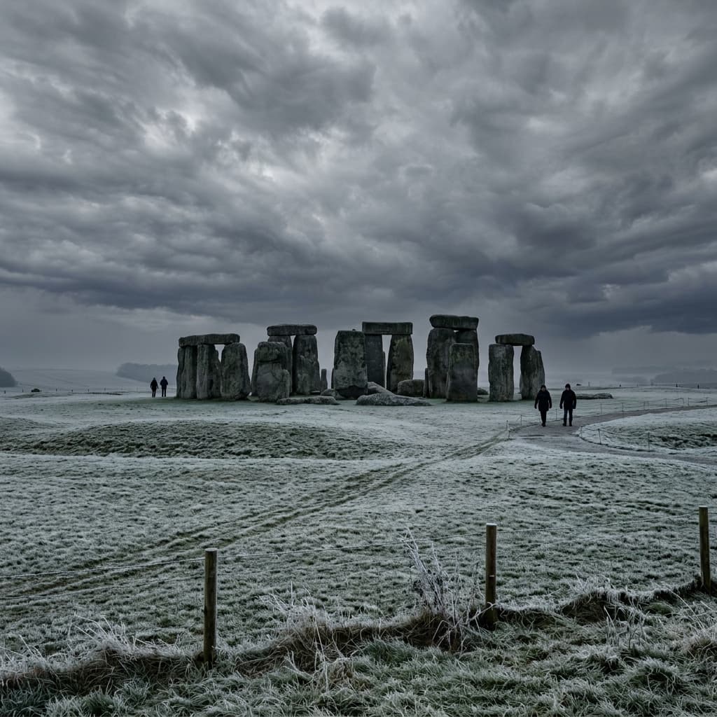 Stonehenge in the rain, dramatic wet weather visit, still worth going from Salisbury